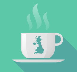 Long shadow cup of coffee with   a map of the UK