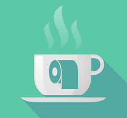 Long shadow cup of coffee with  a toilet paper roll