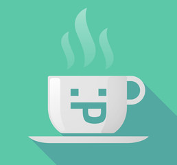 Long shadow cup of coffee with  a sticking out tongue text face