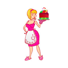 Housewife with berries cake