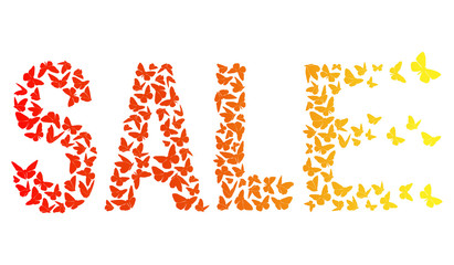 decorative inscription SALE With Red And Yellow Butterflies