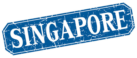 Singapore blue square grunge retro style sign