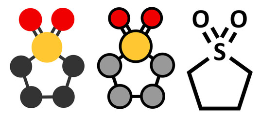 Sulfolane industrial solvent molecule.