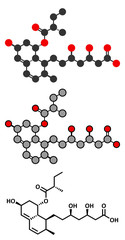 Pravastatin cholesterol lowering drug molecule.