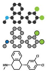 Sertraline antidepressant drug molecule.