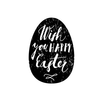 Cute easter greeting card with hand drawn silhouette of easter egg and hand lettered text, vector