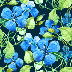 Fototapeta na wymiar Blue flower. Watercolor floral seamless pattern background.