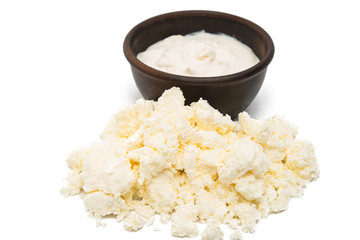 cottage cheese with sour cream isolated