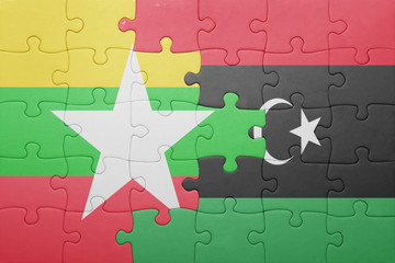 puzzle with the national flag of myanmar and libya