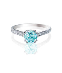 Blue Diamond engagment wedding ring colored diamond stone isolated on white