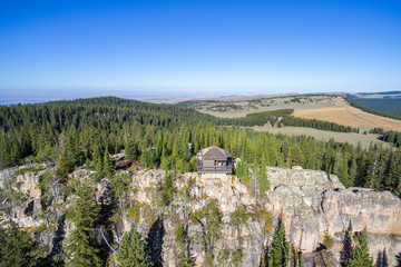 Aerial view of fire lookout at High Park Lookout in Wyoming