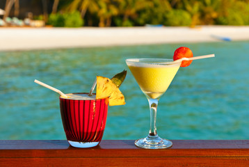 Fruit cocktail on Maldives beach