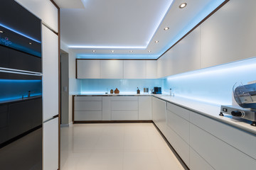 Interior design of modern white kitchen