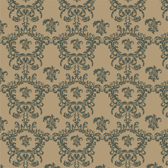 Vintage damask floral ornament pattern in beige. Vector