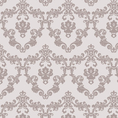 Vintage Floral ornament damask pattern. Elegant luxury texture for wallpapers, backgrounds and invitation cards. Pastel beige colors. Vector