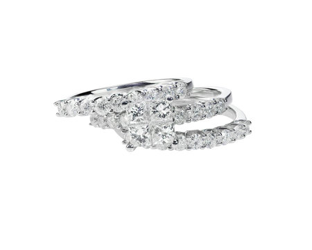 Diamond Solitaire Engagment Wedding Ring Set Isolated On White