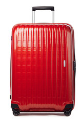 red carbon suitcase isolated on white
