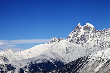 View on Mount Ushba in winter at sunny day