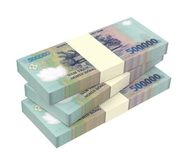 Vietnamese dong bills isolated on white background. Computer generated 3D photo rendering.