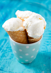 vanilla ice cream on wooden surface