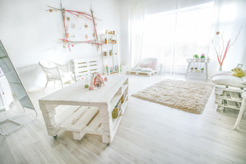 living home interior - white and bright sunny living room