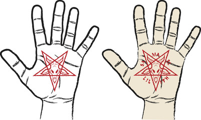 hand with inverted pentagram - symbol of satanism