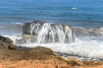 Wave beats on the stone. Morocco, Casablanca