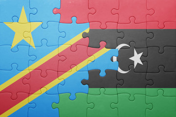 puzzle with the national flag of democratic republic of the congo and libya