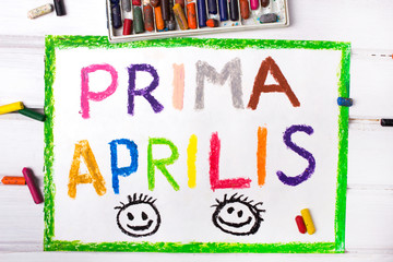 Colorful drawing : Prima Aprilis as a name of an April Fool's Day in Poland