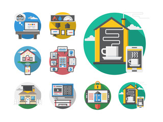 Detailed round flat color smart house vector icons