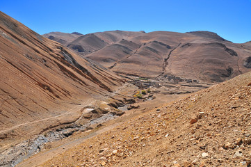View of the Tibetan village in the valley