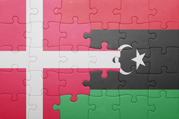 puzzle with the national flag of denmark and libya