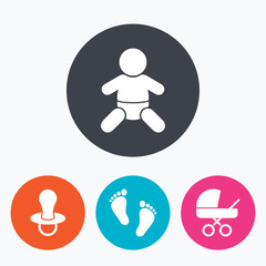 Baby infants icons. Buggy and dummy symbols.