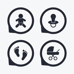 Baby infants icons. Buggy and dummy symbols.