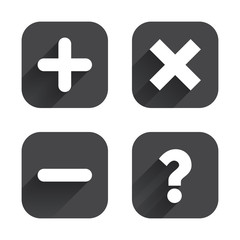 Obraz premium Plus and minus icons. Question FAQ symbol.
