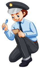 Policeman recording crime on the notepad