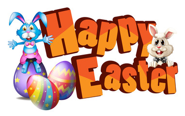 Happy Easter with two easter rabbits