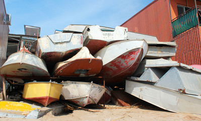 Dumped old motorboats
