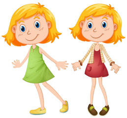 Blond girl in two costumes