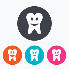 Obraz premium Tooth smile face icons. Happy, sad, cry.