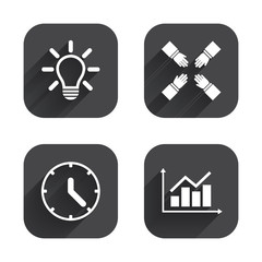 Fototapeta premium Lamp idea and clock time. Graph chart diagram.