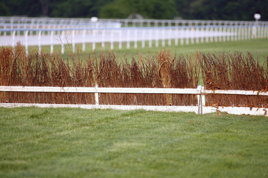 Horse racing training tracks with fence barriers
