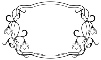 Silhouette frame with contour flowers
