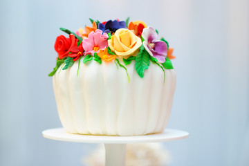 Delicious white wedding or birthday cake