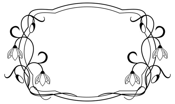 Silhouette frame with contour flowers