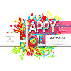 Invitation poster, banner, flyer, greeting cards for the festival of colors. Happy Holi. Illustration of Holi Festival with colorful lettering. Vector illustration