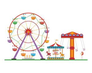 Fototapeta na wymiar Cute cartoon vector illustration of an amusement park