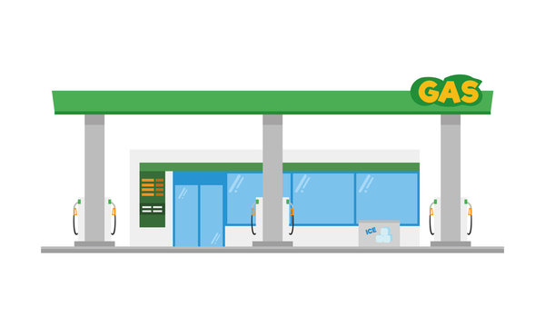 Cute cartoon vector illustration of a gas petrol station