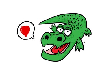 Crocodile souriant avec coeur rouge