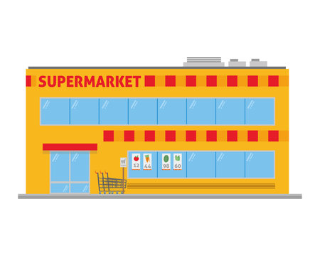 Cute cartoon vector illustration of a supermarket